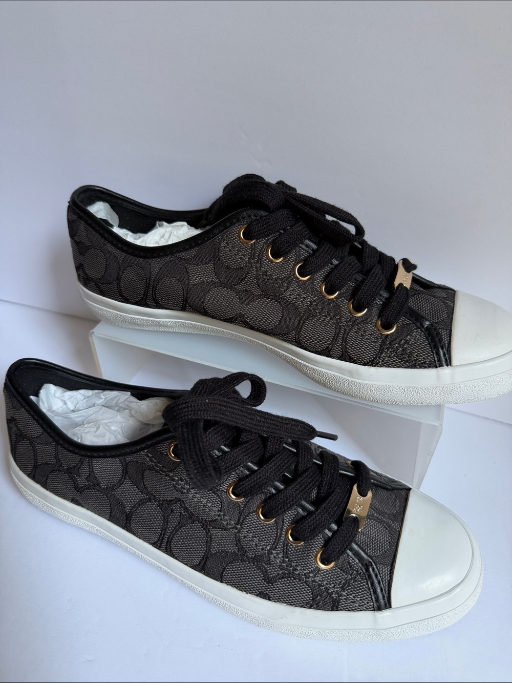 Coach Black Signature Canvas Low-Top Sneakers with White Toe 8